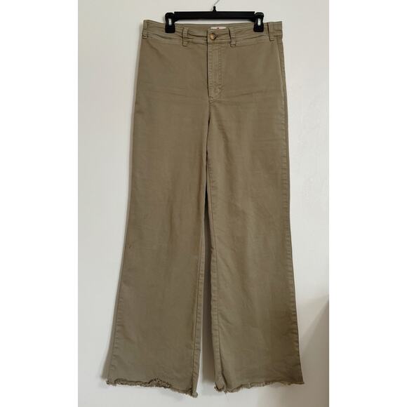Marine Layer Pants - Green Marine Layer Bridget High Waist Raw Hem Wide Leg Pants 14